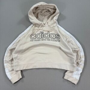 Adidas Crop‎ Top Hoodie Women's Medium Cream White Outline Spellout